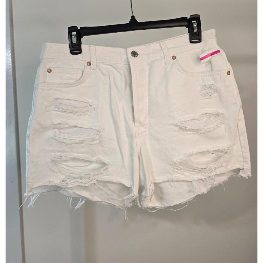 We The Free HighRise Destroyed White Button Fly Denim Shorts 29